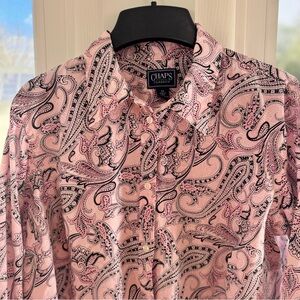 Chaps Classics Women's 1X Pink Black Paisley 100% Cotton Button Shirt NWOT